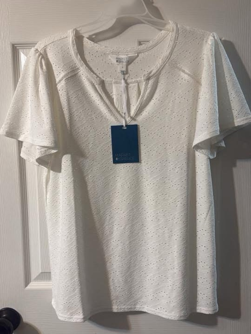 Market & Spruce Eyelet Flutter Sleeve Top in White